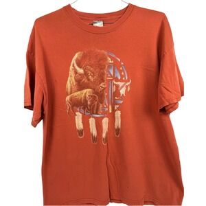 VTG Hanes‎ Buffalo Nature Graphic T-Shirt Worn Thrashed Soft Thin Grunge LG